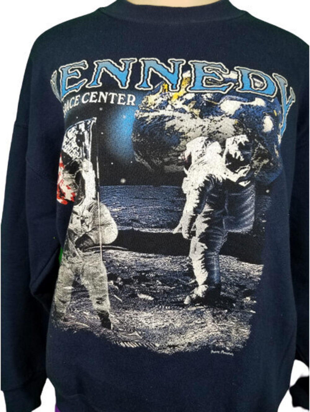 Vintage Sweatshirt Kennedy Space Center Astronauts On The moon Sz Large Navy